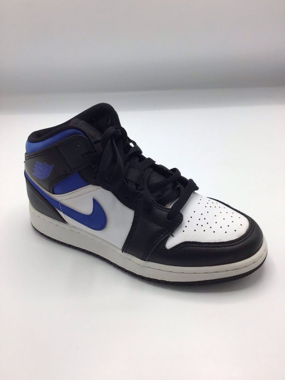 Nike Air Jordan 1 Mid Shoes Mens Size 5.5 White Black Royal Blue 554725-140